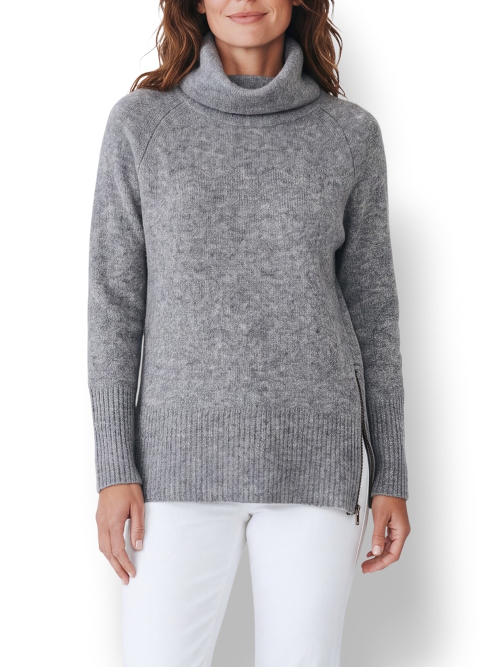 4/$20 Banana Republic Gray Cowl Neck Side Zip Tunic Sweater Medium